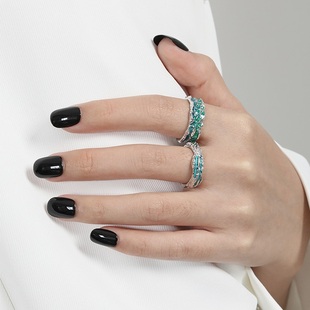 不规则质感肌理轻奢蓝绿滴釉S925纯银戒指指环女冷酷潮流开口戒指