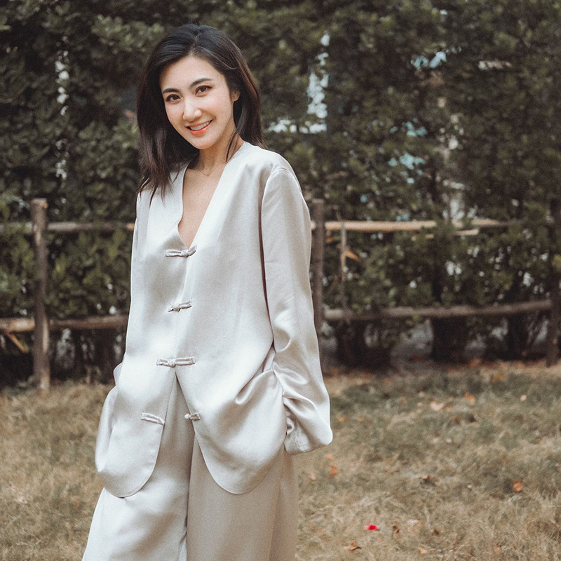 scc小壁虎2021春夏新款宽松阔腿裤中国风时尚醋酸唐装女士套装