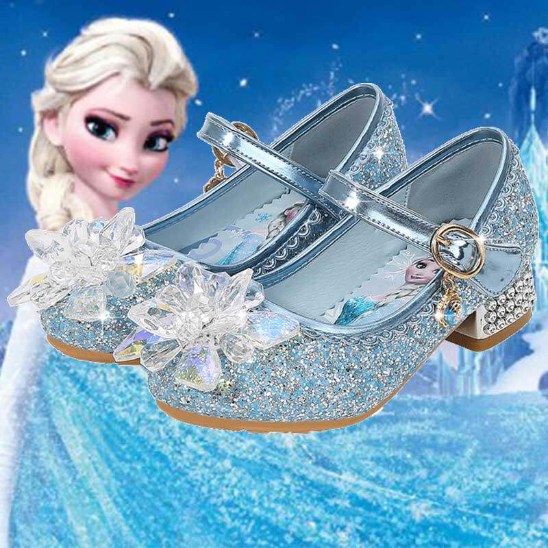 儿童高跟鞋女童网红新款春秋季爱莎公主水晶鞋小女孩软底表演童鞋