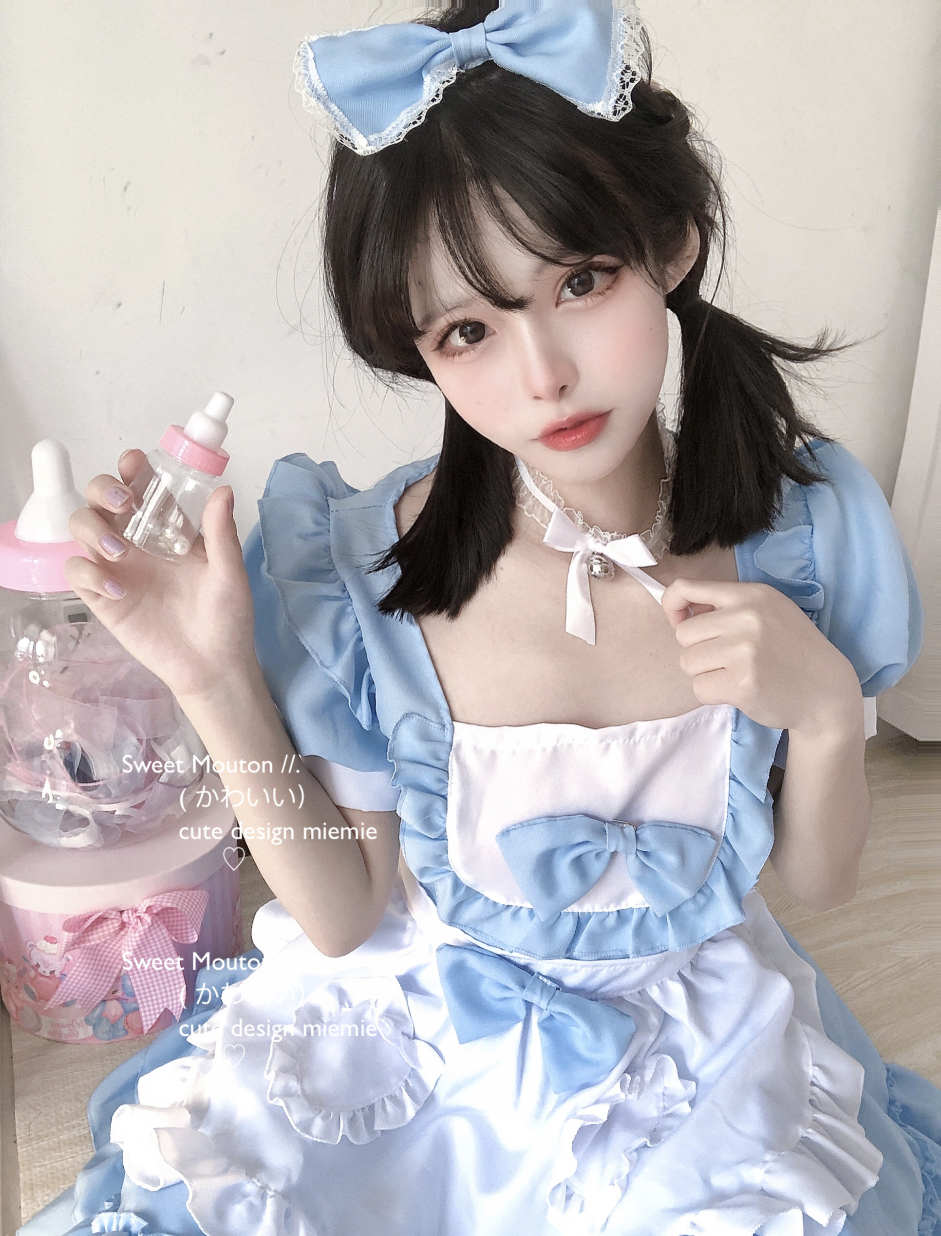 cutelamb海洋之心日系软妹cos制服二次元蓝色女仆连衣裙