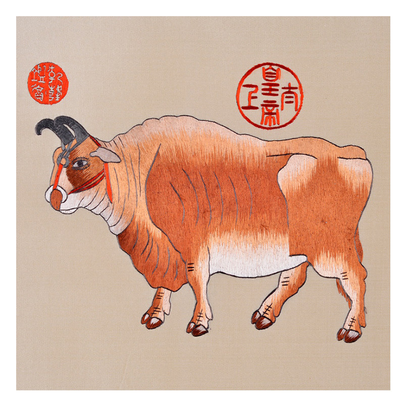 刺绣大师韩玉琴 汴绣 五牛图 卷轴