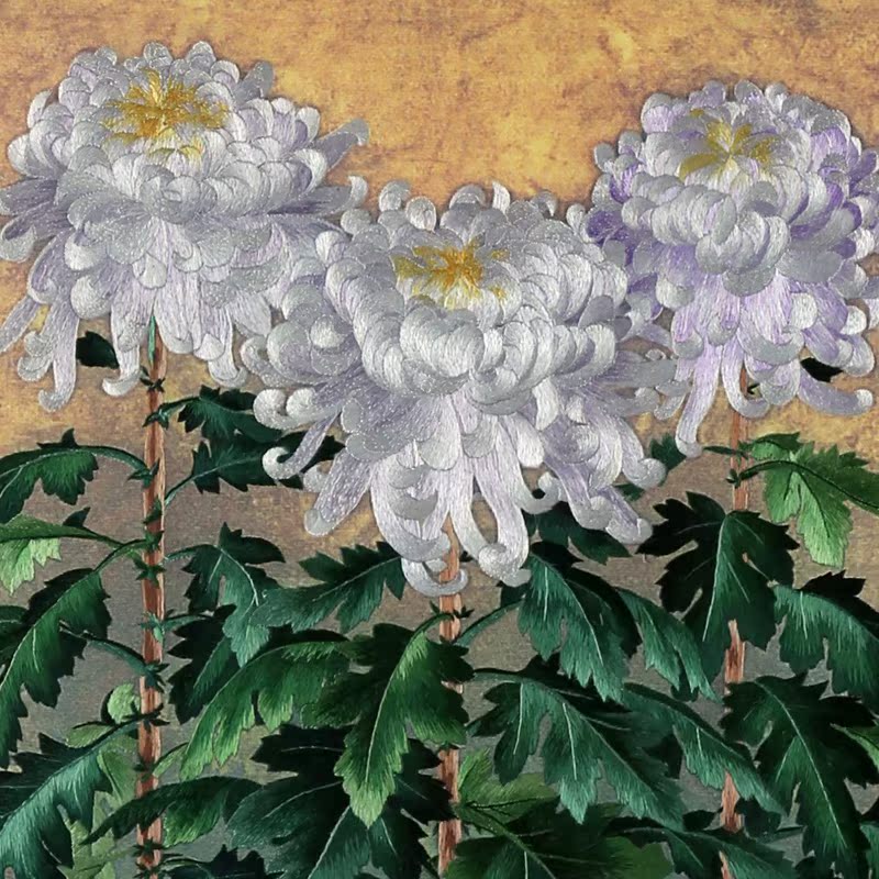 韩玉琴 国家工美大师 汴绣三株菊花