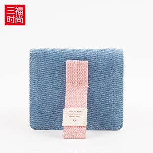 miumiu牛仔錢包 三福 2020女牛仔撞色學院風皮夾錢夾 pu小兩折錢包372041 miumiu牛仔