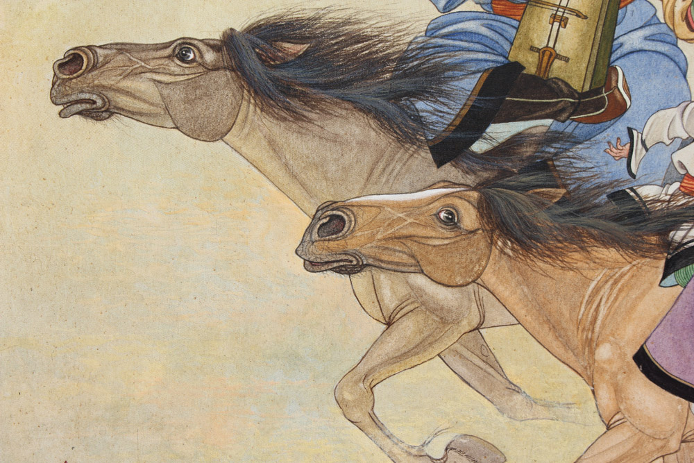 都仁特古斯《幸福》蒙古传统布面水彩画