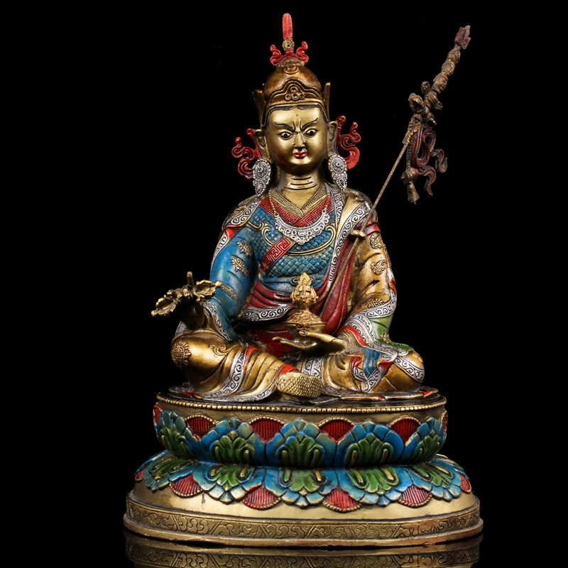 铜胎彩绘铜像 莲花生大士 高约36cm 佛法加持