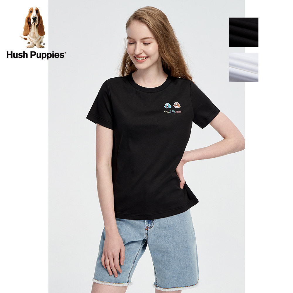 hushpuppies暇步士女装夏季字母刺绣短袖休闲圆领t恤hd19303d
