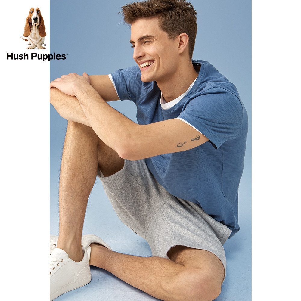 hush puppies暇步士男装2019夏新纯棉圆领休闲短袖t恤|pd-29346d