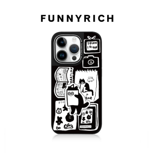 FUNNYRICH艺术家联名手帐贴纸适用iPhone15ProMax手机壳苹果14plus新款磁吸保护套13男女款小众个性黑白创意