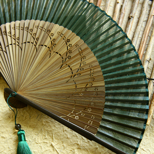 芷墨纯色diy女扇6寸折扇汉服古风竹柄夏日便携简约扇子麦穗花纹可在