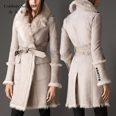 2016冬季新款女士皮草外套修身款托斯卡纳羊皮毛一体女中长款大衣