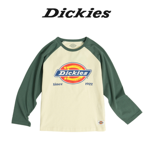 Dickies童装男童女童T恤春新logo印花撞色插肩袖拼接儿童长袖T恤