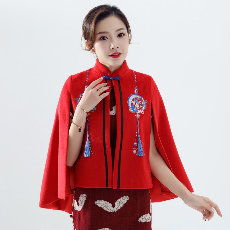 礼服披肩秋冬宴会婚礼新娘短款复古斗篷蝙蝠型配旗袍外搭外套开衫