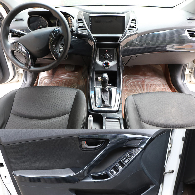 适用于12 13 14 15 16款现代朗动桃木内饰改装方向盘电动窗碳纤贴