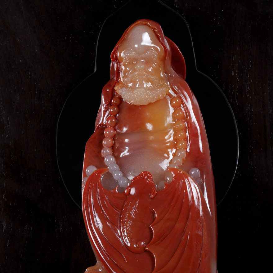 工艺美术大师院小果作品 纯天然黄龙玉达摩祖师摆件773.09g