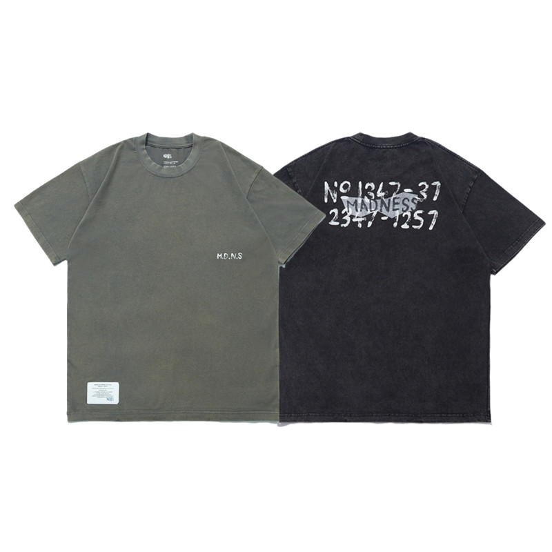 mdns 潮牌水洗做旧宽松休闲半袖日系复古余文乐同款印花短袖t恤男