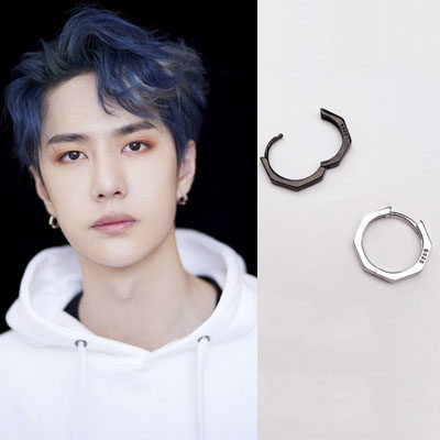 王一博同款耳环s925纯银耳扣女韩国潮男个性几何八角形耳骨圈耳钉