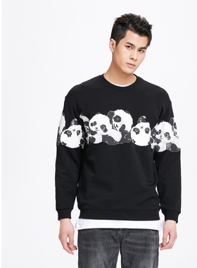 pinli男装2022春季新款熊猫卫衣