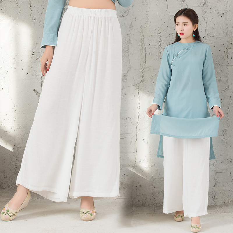中国风长裤女春夏禅意打坐复古瑜伽飘逸白色茶服棉麻休闲阔腿裤|ruв категории Женская одежда, брюки, брюки - от Buy2taobao.com для оказания профессиональной услуги покупки агента Taobao
