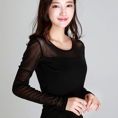 秋冬季韩版女装透视长袖大码性感圆领打底衫女修身显瘦上衣t恤女