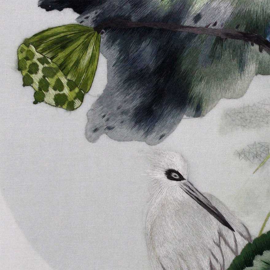 中国刺绣工艺大师作品 汴绣水墨荷花