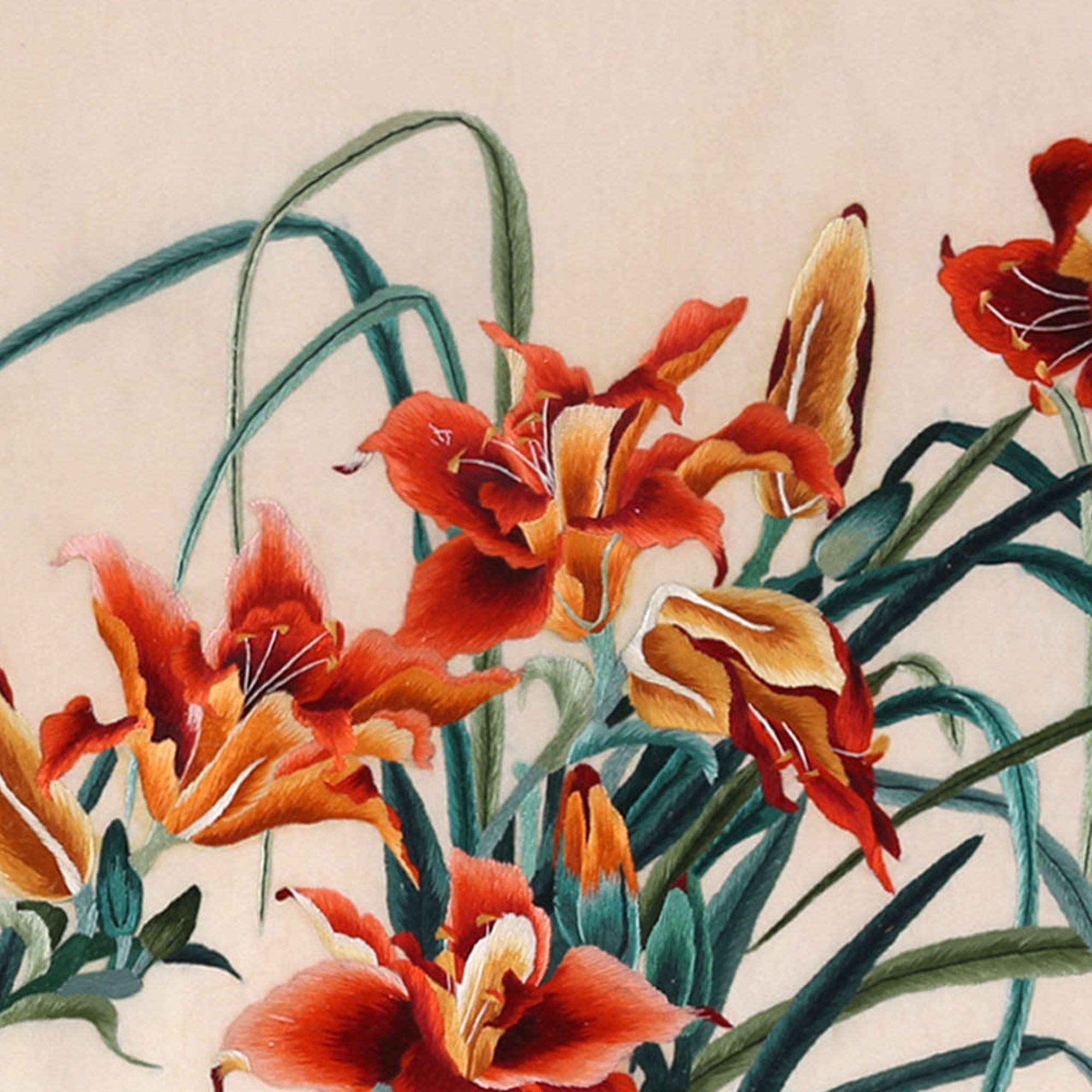 手工汴绣装饰画百合 大师刺绣 特色工艺品礼品