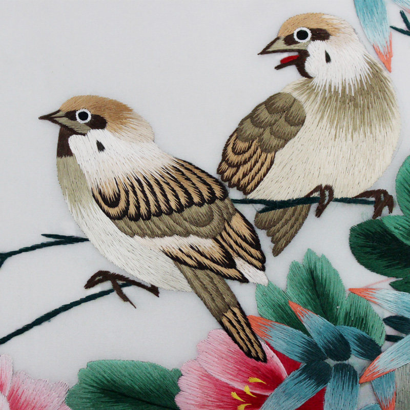 手工汴绣装饰画鸟语花香 大师刺绣作品 特色工艺礼品