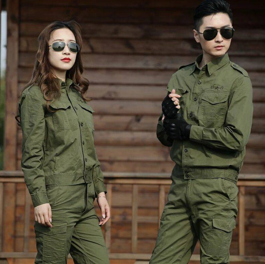 纯棉包邮薄款工作服套装男女军装长袖