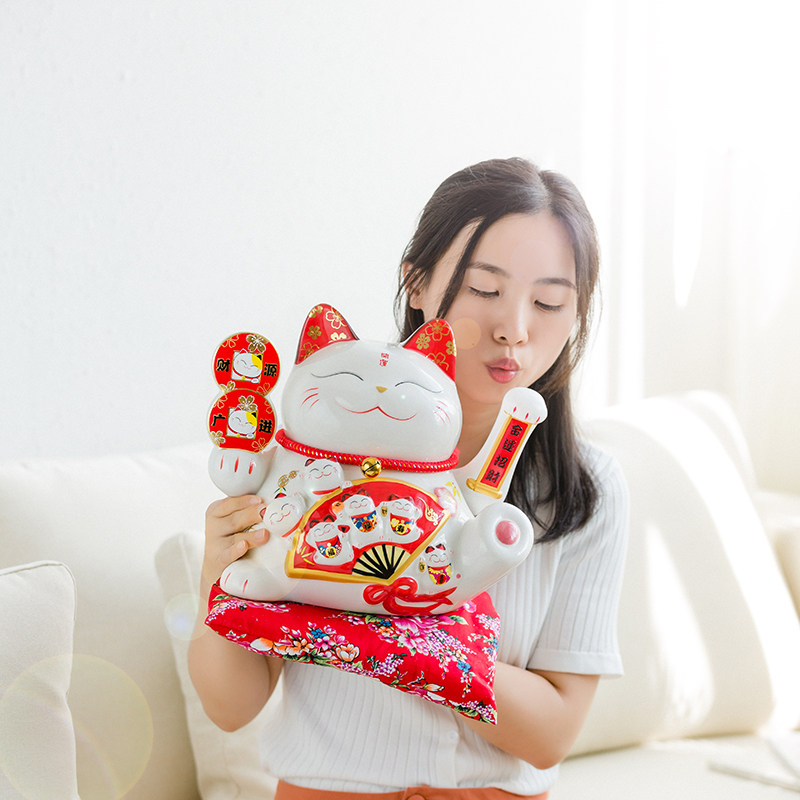 招财猫摆件陶瓷开业电动摇手家居创意店铺收银台客厅日本大号猫