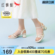 红蜻蜓粗跟凉鞋女款2025夏季新款女鞋通勤气质白色一字带高跟凉鞋