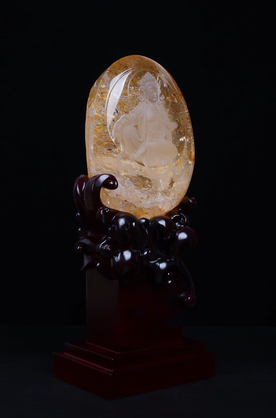 梁飞雄省大师作品 黄水晶观音摆件