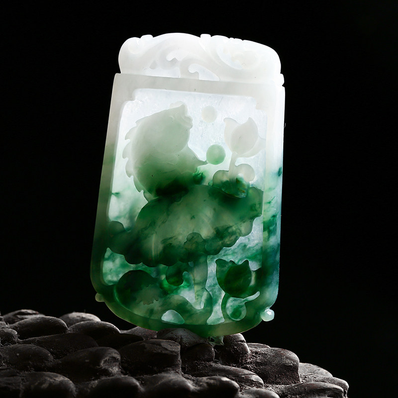 赵玉谦工作室作品 恒盛元翡翠 a货 冰糯种墨绿色金玉满堂33.92g