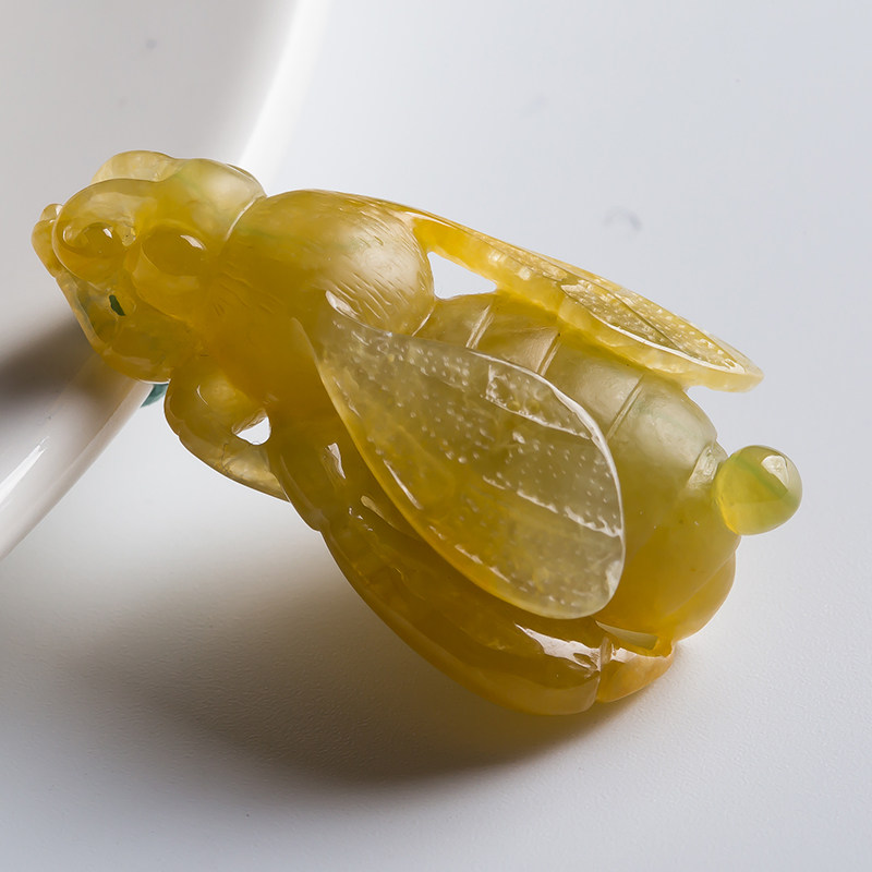 赵玉谦大师作品 恒盛元翡翠 缅甸天然a货 冰糯种黄翡小蜜蜂11.81g