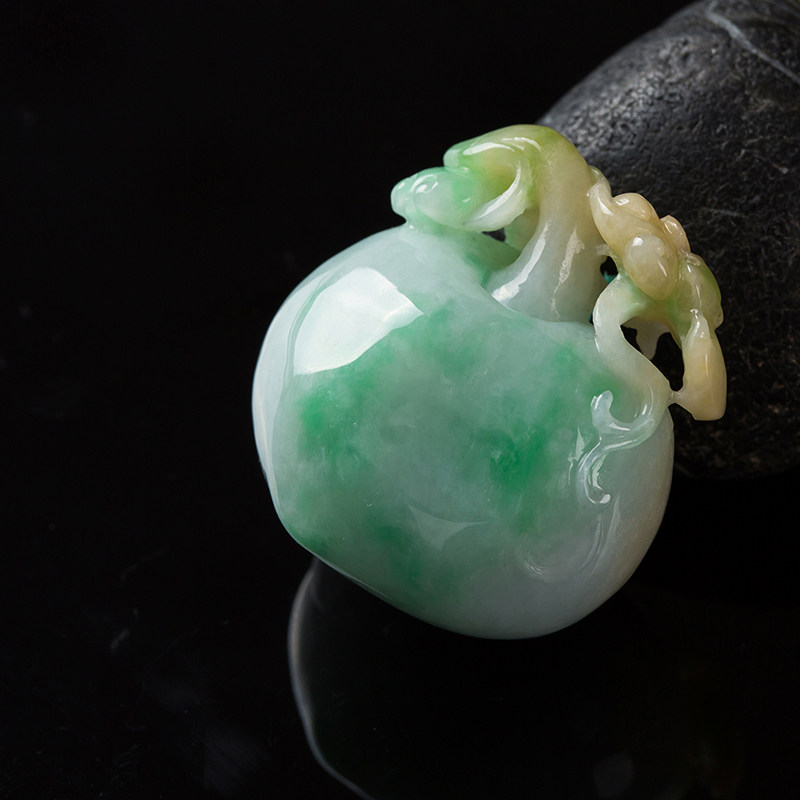 赵玉谦大师作品 恒盛元翡翠 缅甸天然a货糯种三彩南瓜吊坠58.24g