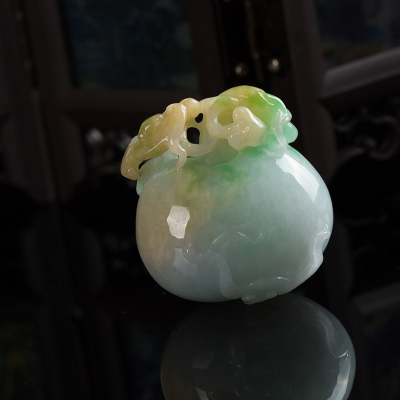 赵玉谦大师作品 恒盛元翡翠 缅甸天然a货糯种三彩南瓜吊坠58.24g