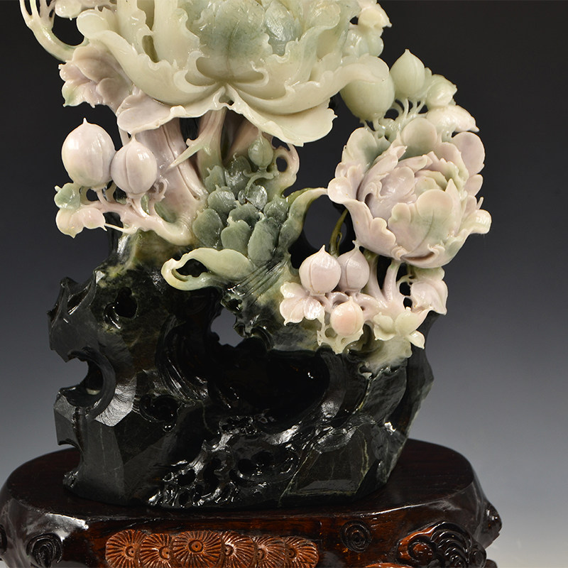 [源头好货-镇平] 《花开富贵》玉雕大师李彦明作品3010g