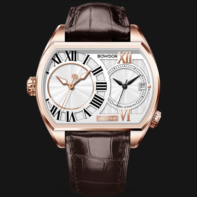 bowdor宝舵手表全自动机械表男士防水双时间真皮休闲 88083g-rrso