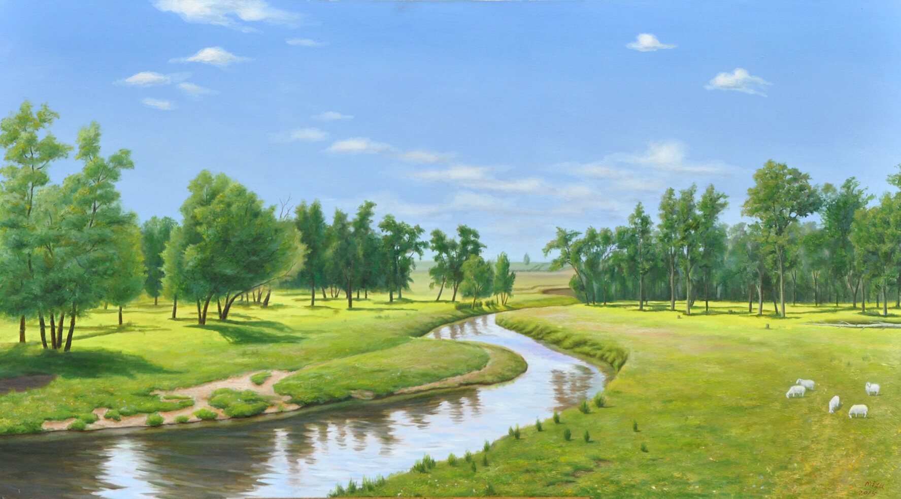 苗壮油画作品《春天的小溪》