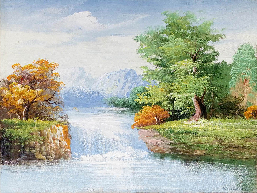 苗壮油画作品《山高水流长》