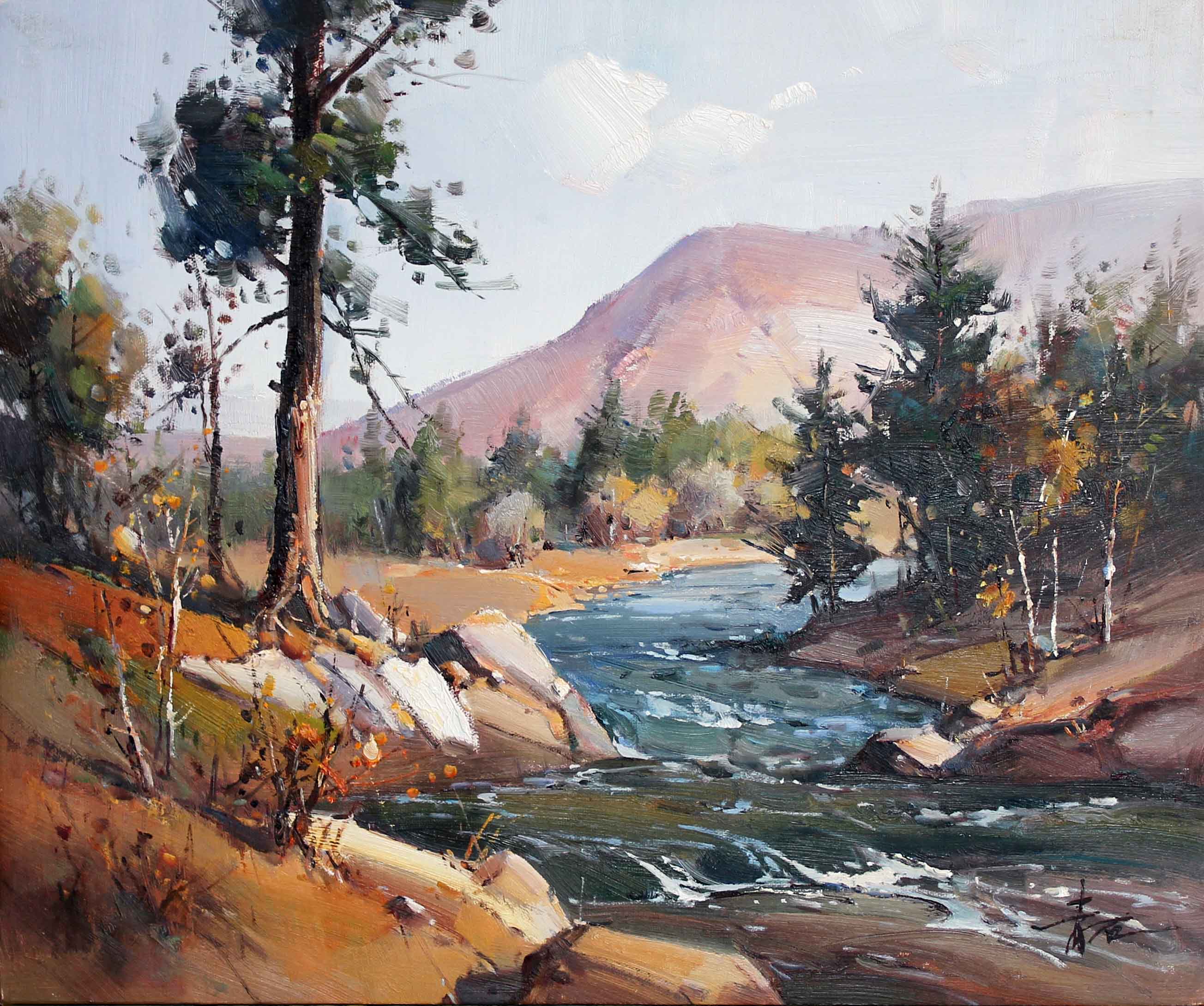 苗胜举油画作品《溪水》