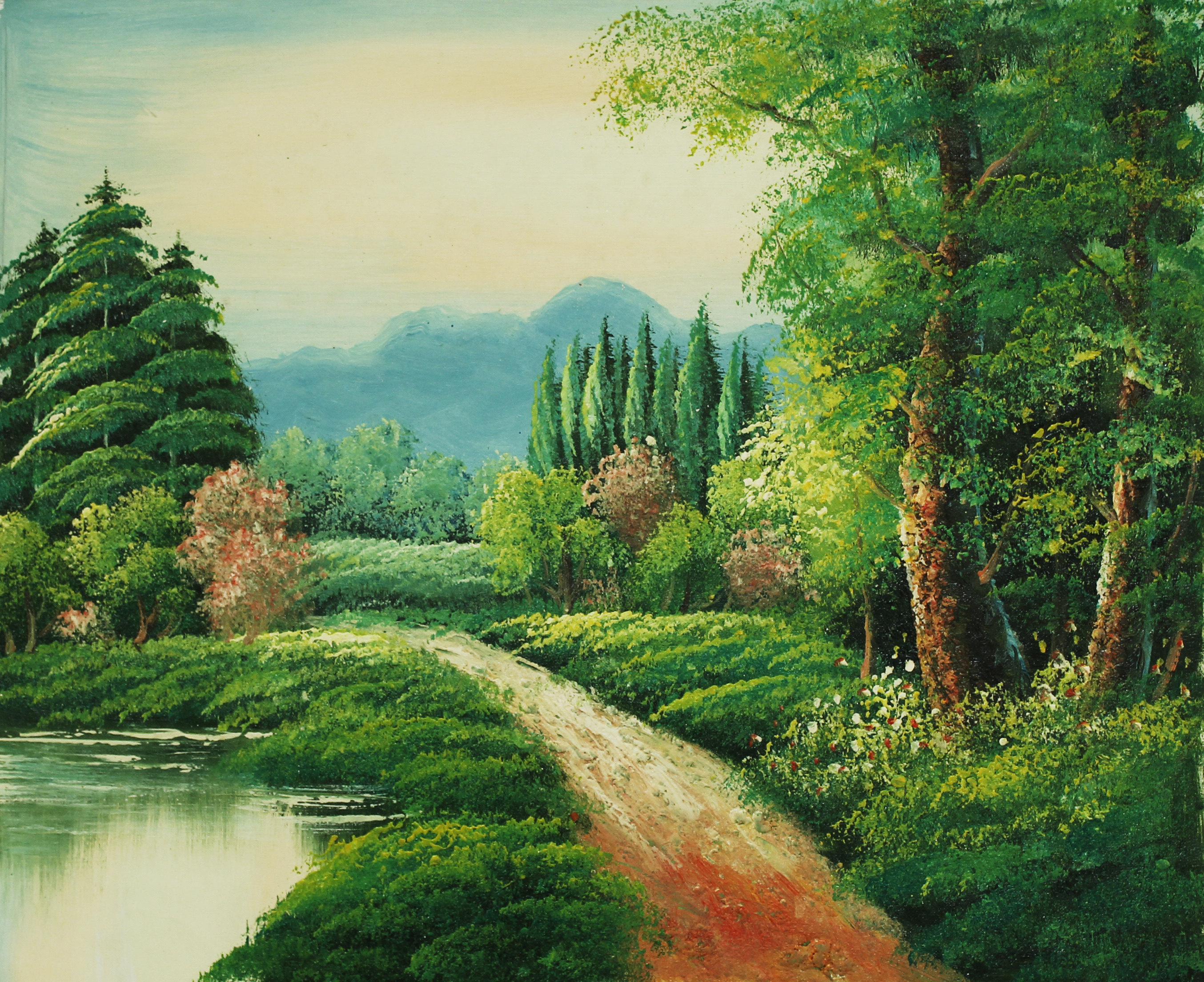 贺友邻油画《盛夏池塘》