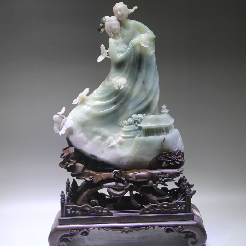 玉雕大师王志亚作品 独山玉银奖作品【梁祝缘】摆件5000g