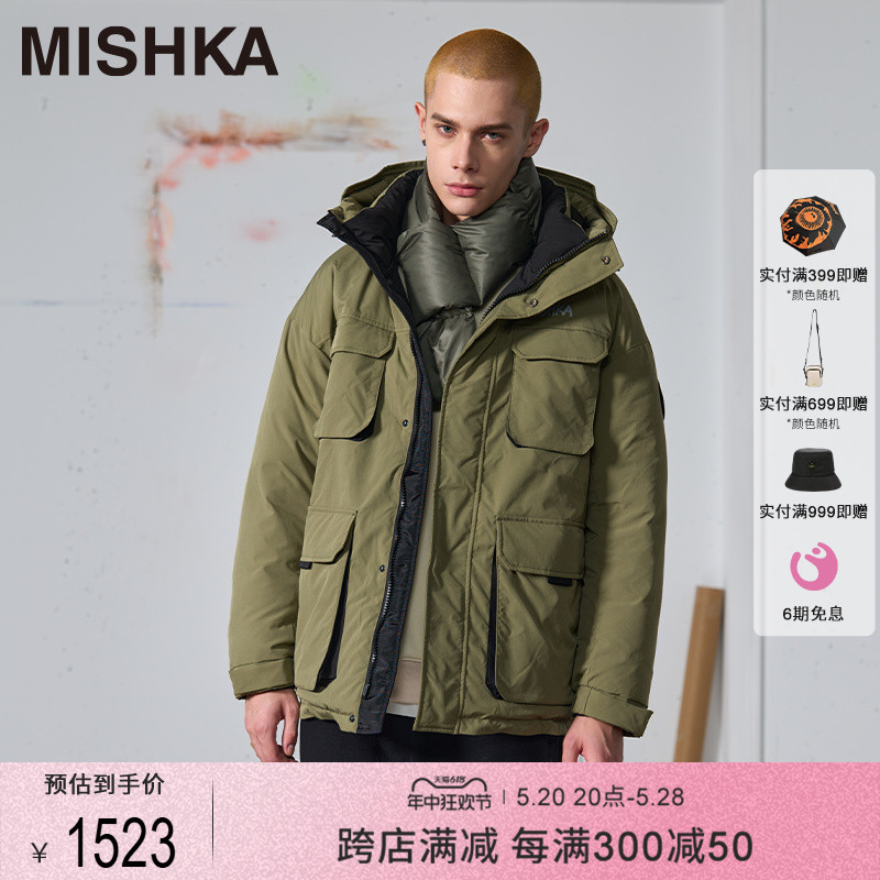 MISHKANYC大眼球美式冬季2023新款男士高端工装羽绒服派克服外套