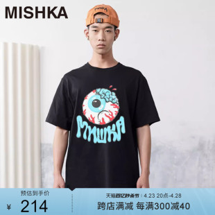 MISHKANYC大眼球美式潮牌品牌夏季短袖T恤男女士圆领宽松显瘦纯棉