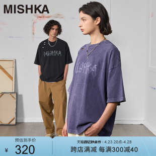 MISHKANYC美式潮牌品牌夏季短袖T恤男士女士圆领宽松显瘦破洞纯棉