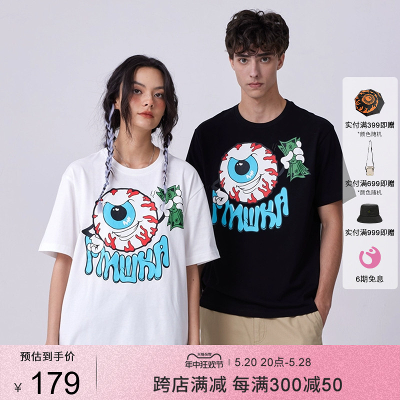 MISHKANYC大眼球美式潮牌品牌夏季短袖T恤男女士圆领宽松显瘦纯棉