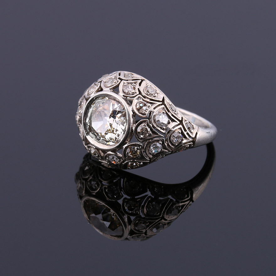2ct/1910年代爱德华时期古董钻石戒指