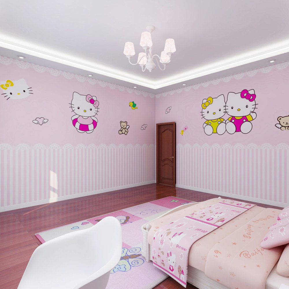 特价hellokitty壁纸_卡通儿童房kt猫背景墙布hello kitty壁纸女孩公主