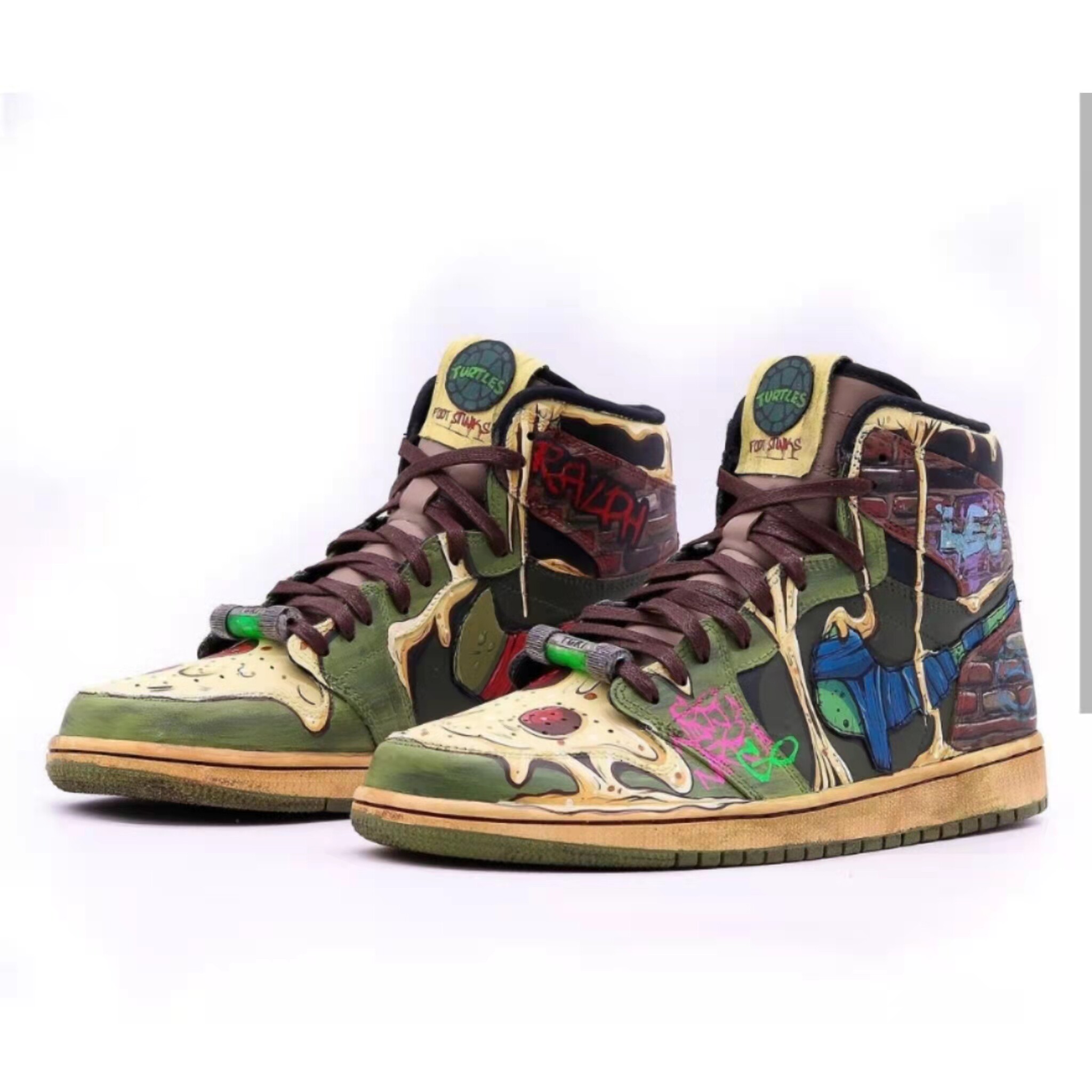 球鞋定制涂鸦彩绘diy设计手绘喷绘改色aj1客制忍者神龟不含鞋