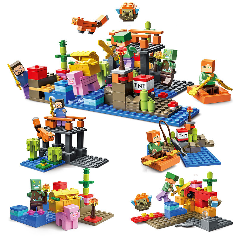 21新款我的世界海底世界珊瑚礁河豚鱼宝藏宝箱乐高积木玩具21164