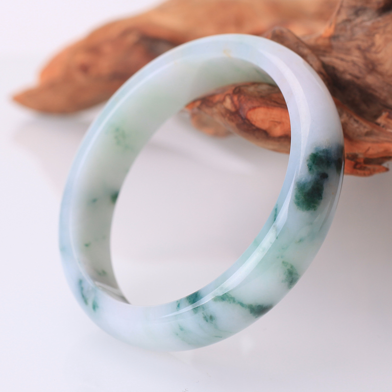 老坑糯种飘蓝花细白底翡翠手镯 圈口内径58mm 62.09g x14019